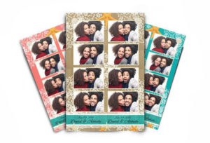 A set of four photo booth strips with different colors.