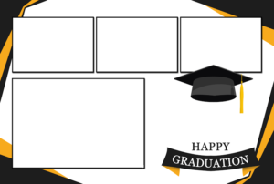 A graduation photo collage with a hat and banner.