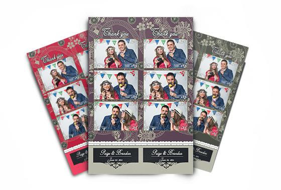 A couple is taking pictures in the photo booth.