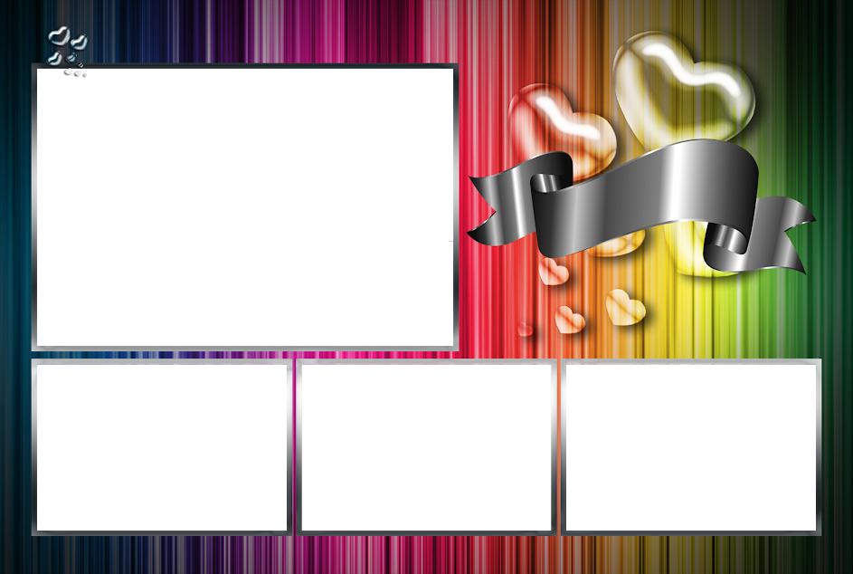 A colorful background with three frames and ribbon.