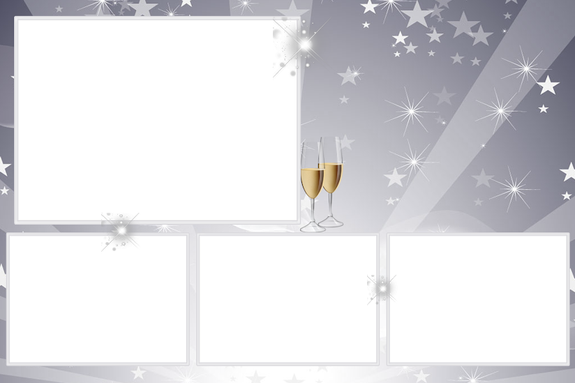 A photo frame with two glasses of champagne.