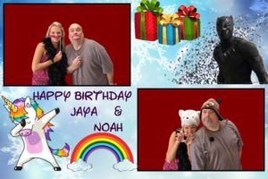 A collage of photos with the words happy birthday jaya and noah