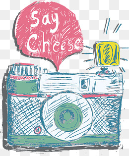 A camera with the words say cheese written above it.