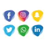 A series of social media icons in different colors.