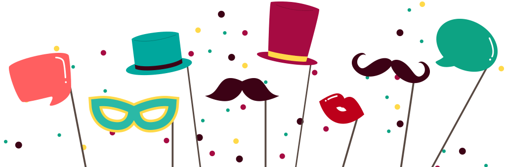 A group of hats and moustaches on sticks.