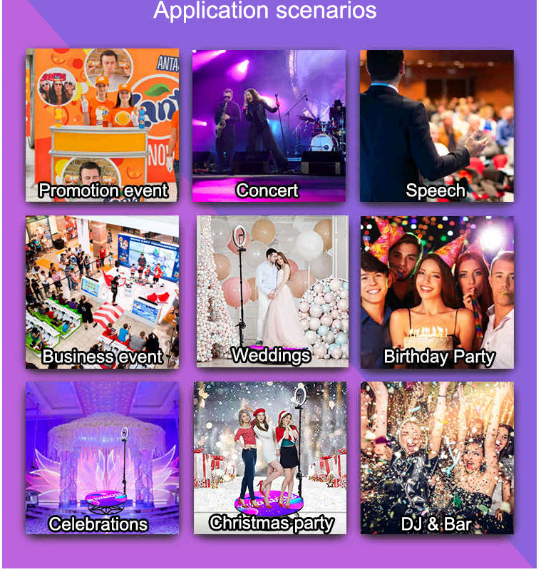 A purple background with various pictures of people.